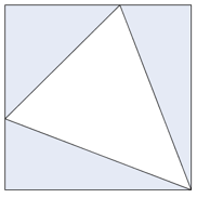 Kvadrat som er delt opp i tre blå og én hvit trekant.